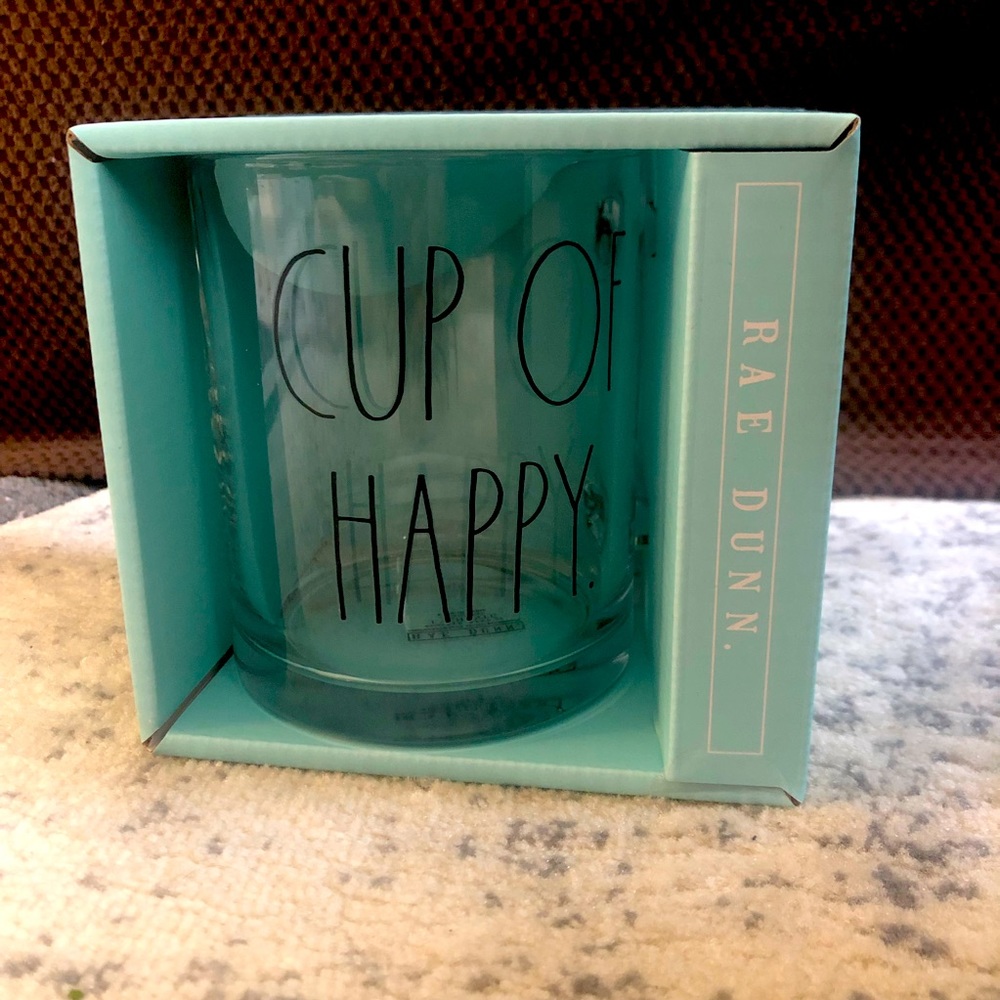 Rae Dunn Cup of Happiness 18 oz Glass Mug
